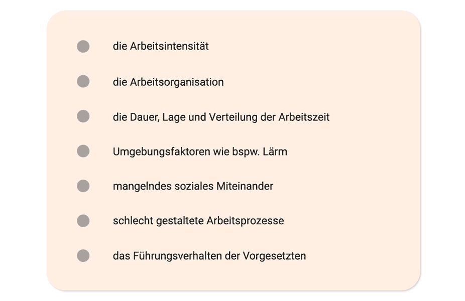Checkboxen psychische Belastungen am Arbeitsplatz